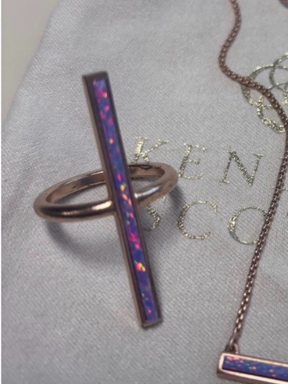 Kendra Scott Rose Gold Vertical Opal-Inlay Ring - Purple Pink Iridescence